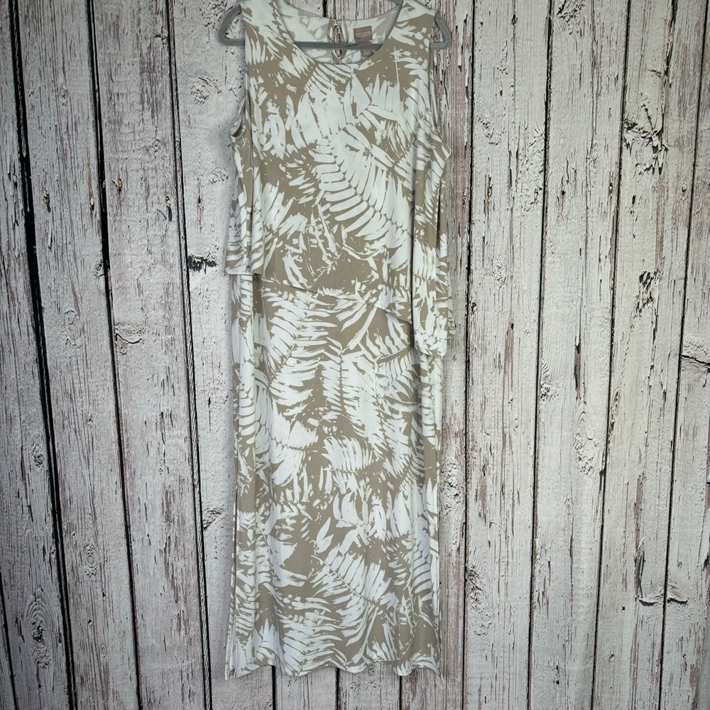 Chico’s 2 | Large Tonal Palms Olivia‎ Double Layer Maxi Dress Light Tan & White